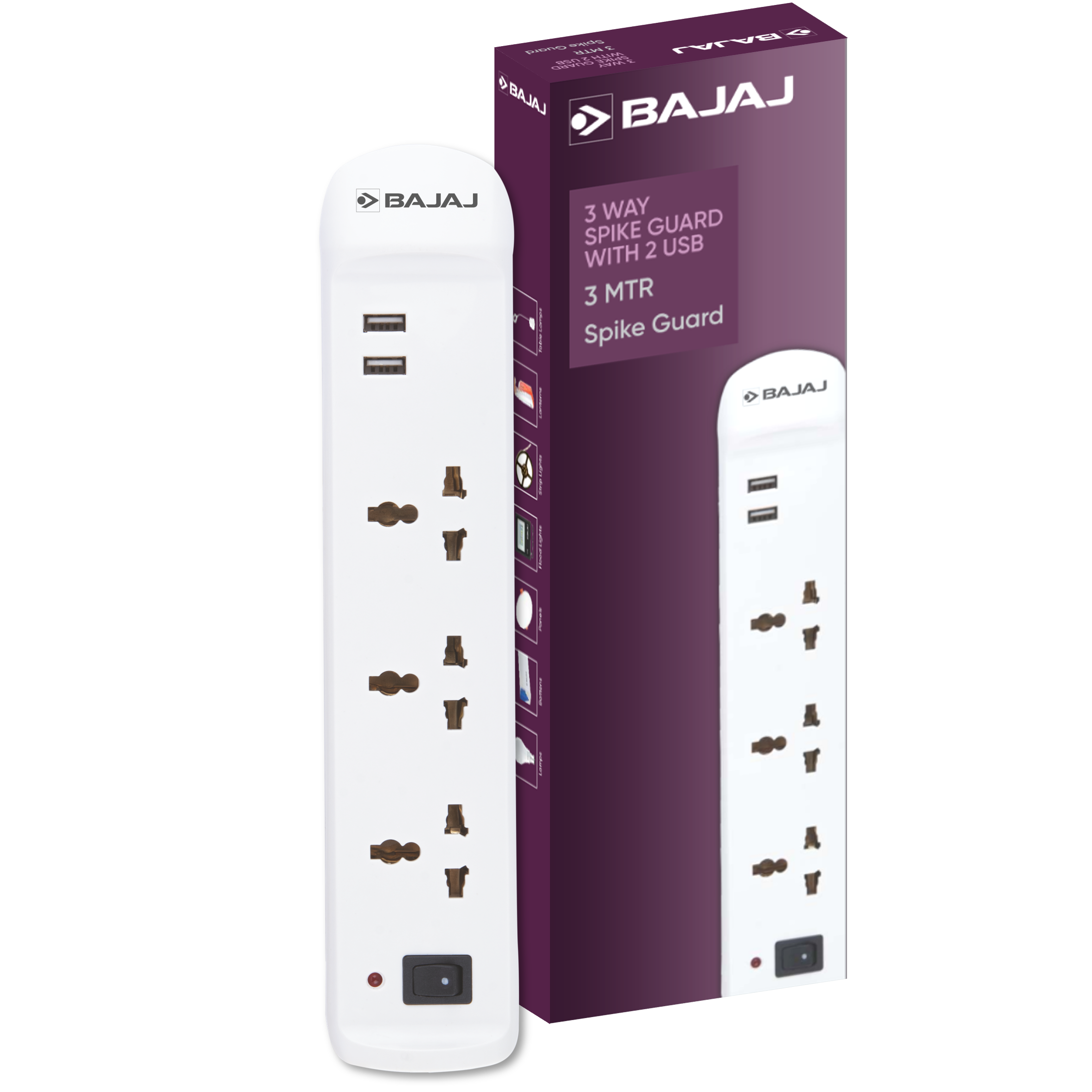 Bajaj 3-way spike and surge guard with USB ports