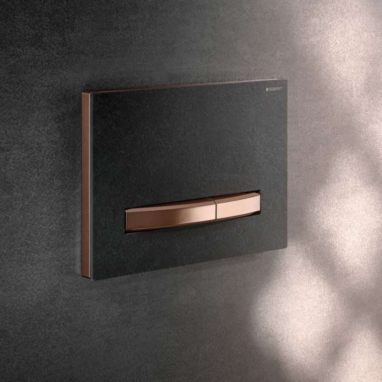 Geberit Sigma50 square flush plate in red gold mustang customised finish
