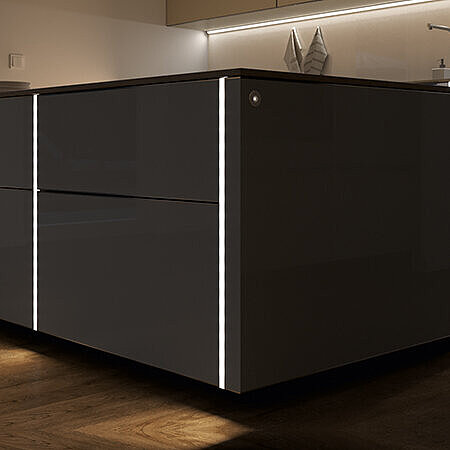 Hettich furniture LED strip light with recessed aluminium profile for cabinets
