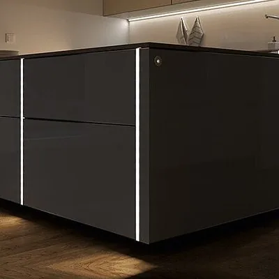 Hettich furniture LED strip light with recessed aluminium profile for cabinets