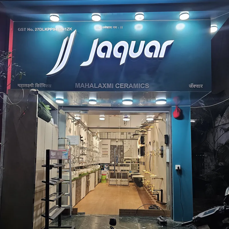 Mahalaxmi Ceramics showroom front with Jaquar signage on Paud Road, Kothrud, Pune