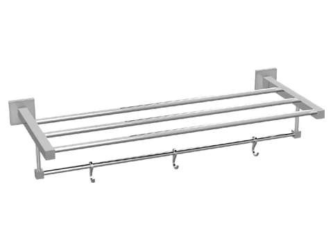 Towel Rack with Lower Rail & Hooks - Whole Square &mdash; Viking Bath Accessories